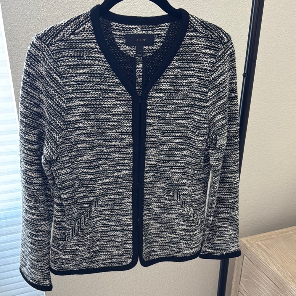 J. Crew Black and White Cardigan Sweater with Dynamic Texture